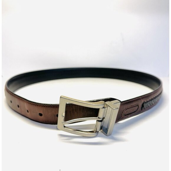 Columbia Belt Brown Black 11CO0273 Leather Belt Partially Woven 34" 85cm - Picture 1 of 9